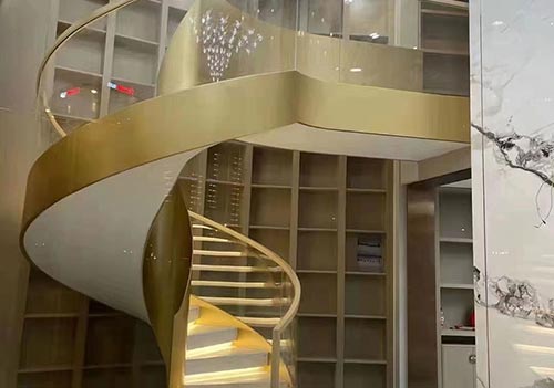 怀柔别墅弧形铜雕刻楼梯扶手设计效果图